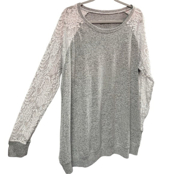 Torrid Heather Gray Super Soft Plush Lace Sleeve Raglan Sweatshirt Size 2 2XL - Picture 5 of 16